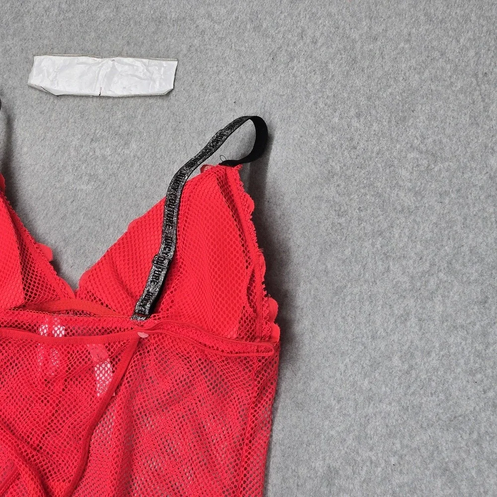 Juicy Couture Women Sleepwear 1X Red Floral Intimates Wireless Lace Mesh Bra